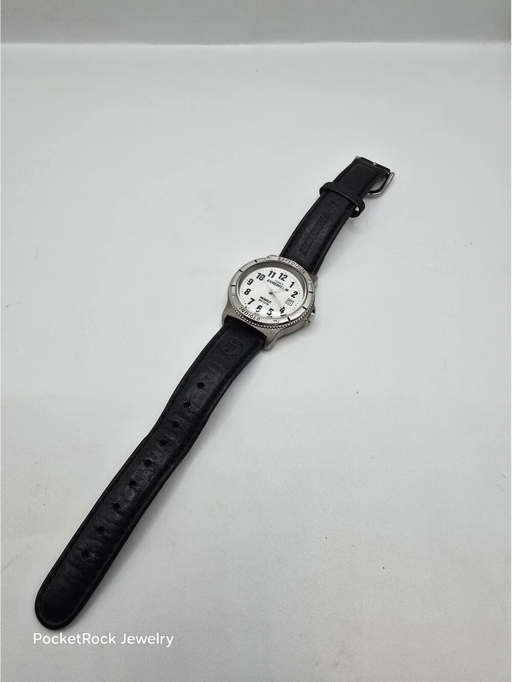 Timex Expedition Indiglo Quartz Date WR 50M White Dial Black Leather Strap